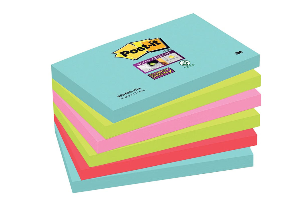 Post-it Super Sticky notities Cosmic, 90 vellen, afm. 76 x 127 mm, 6 blokken