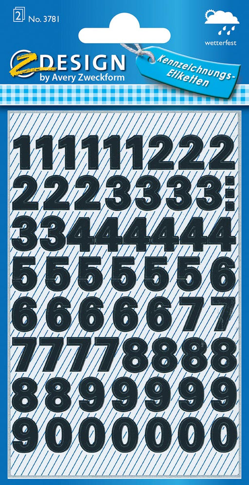 Avery Etiketten cijfers en letters 0-9, 2 blad, zwart, waterbestendige folie 10 stuks, OfficeTown