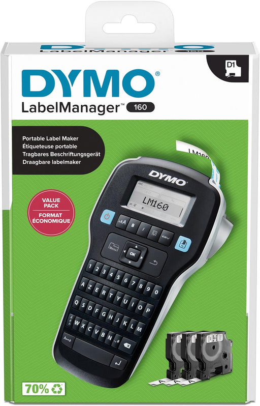 Dymo LabelManager 160 Value Pack: 1 x LabelManager 160P + 3 x D1 tape, azerty 6 stuks, OfficeTown