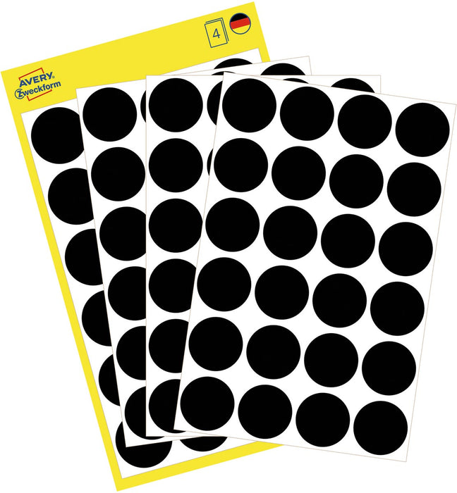 Avery Ronde etiketten zwart, 18 mm diameter, 96 stuks