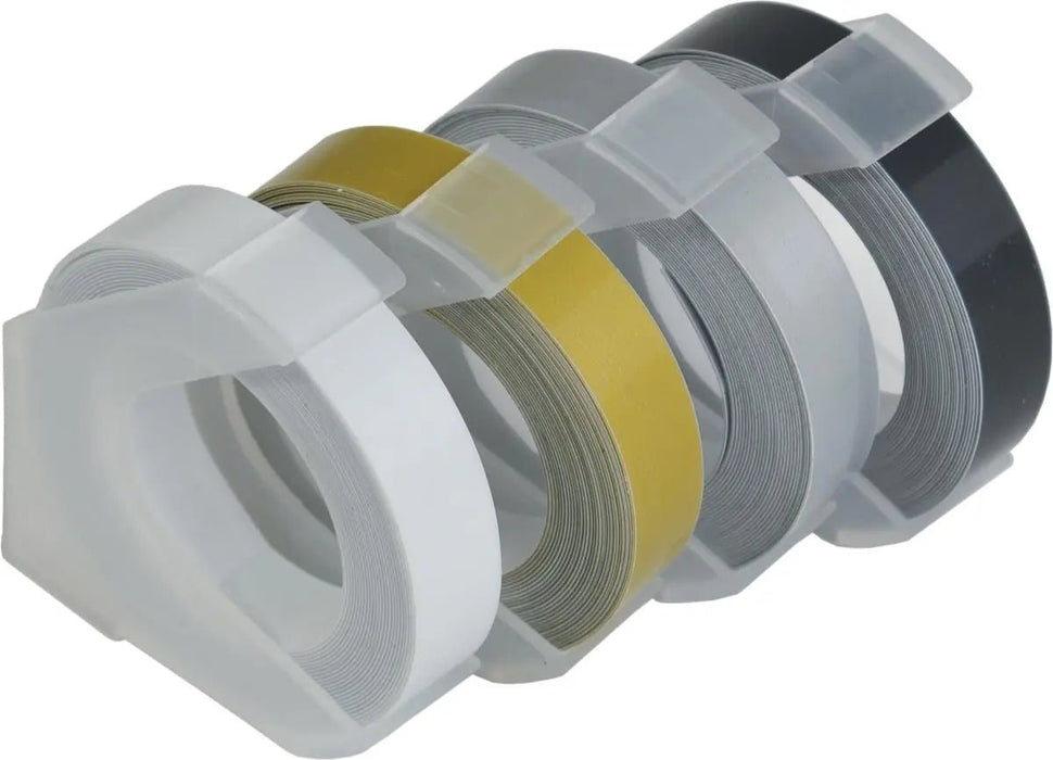 Desq lettertape voor lettertang 9 mm, 4 kleuren in blisterverpakking - OfficeTown