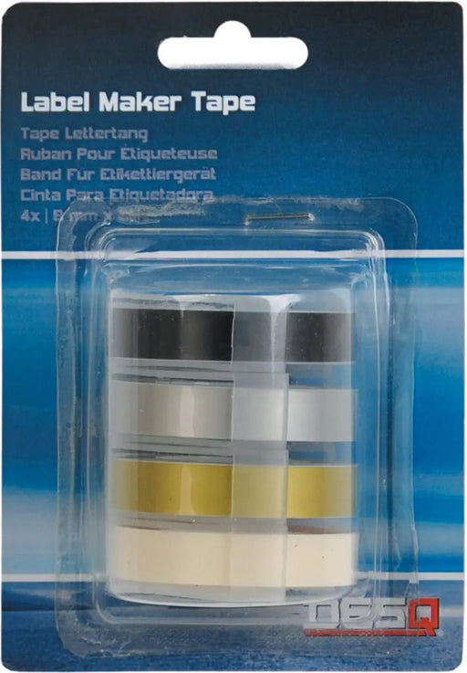 Desq lettertape voor lettertang 9 mm, 4 kleuren in blisterverpakking - OfficeTown