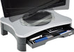 Desq monitorstandaard, met draaiplateau en 2 lades, zilver/zwart - OfficeTown