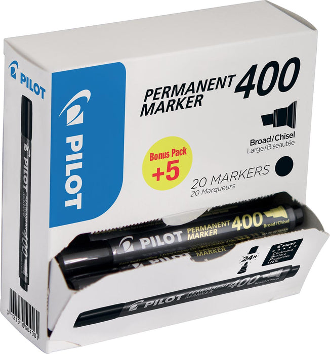 Pilot permanent marker 400, XXL doos met 15 + 5 stuks, zwart 12 stuks, OfficeTown