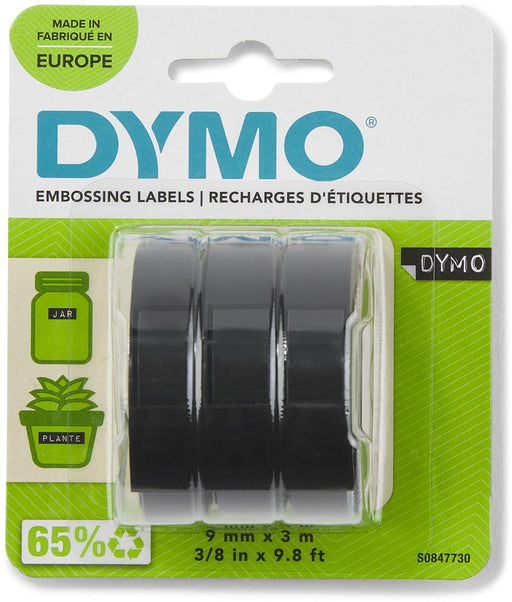 Dymo D3 tape 9 mm, wit op zwart, blister van 3 stuks - OfficeTown
