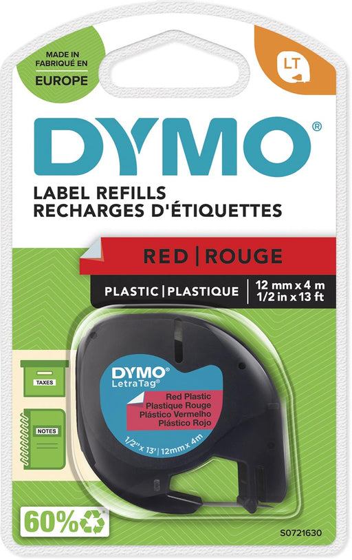 Dymo LetraTAG tape 12 mm, rood plastic - OfficeTown