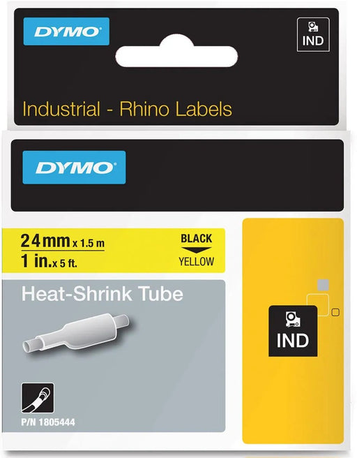 Dymo RHINO krimpkous 24 x 1,5 mm, zwart op geel - OfficeTown
