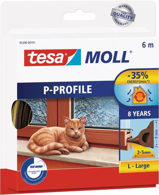 Tesa Moll Classic tochtstrip P-profiel, 6 m, bruin 10 stuks, OfficeTown