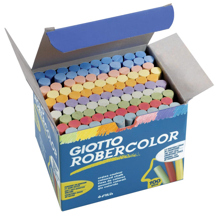 Giotto Robercolor krijt - Assortiment kleuren - Rond stofvrij kalkkrijt - Doos van 100 stuks