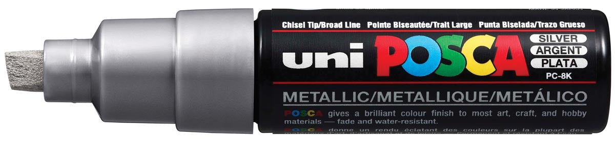 uni-ball Verf Marker op waterbasis Posca PC-8K zilver met 8 mm schrijfbreedte