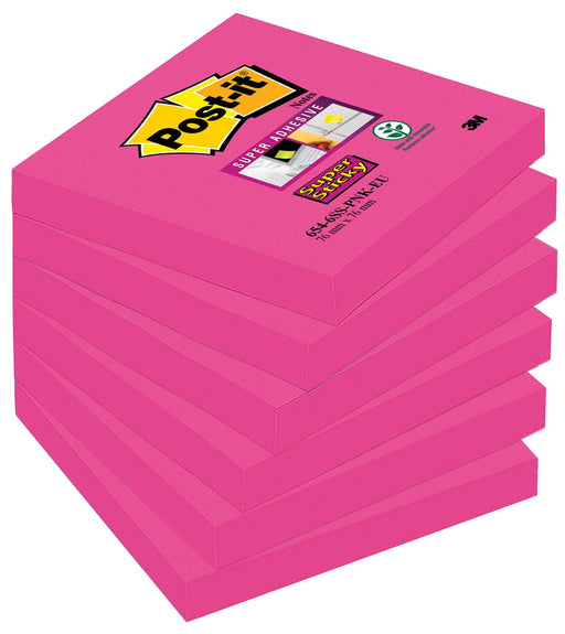 Post-it Super Sticky notes, 90 vel, ft 76 x 76 mm, pak van 6 blokken, fuchsia (power pink) 12 stuks, OfficeTown
