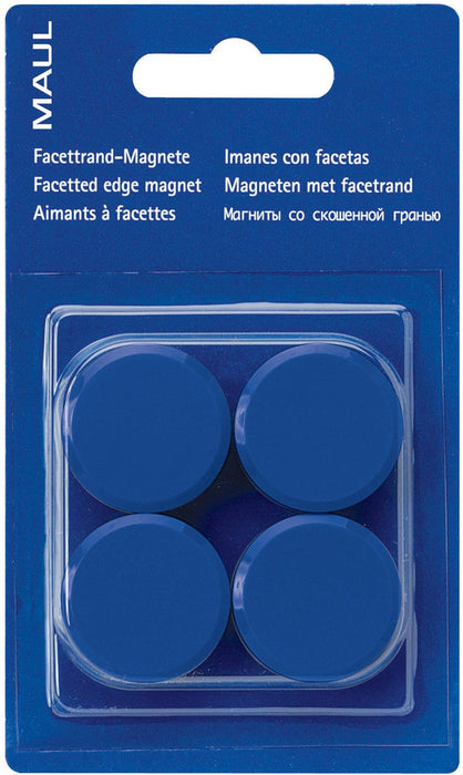 MAUL magneet Solid 32mm met een trekkracht van 1kg in een blister van 4 stuks in blauw