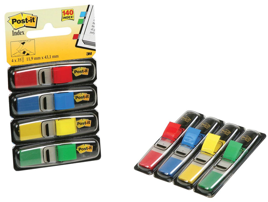 Post-it Index Smal, ft 11,9 x 43,2 mm, blister met 4 kleuren, 35 tabs per kleur, 4 + 2 blisters gratis