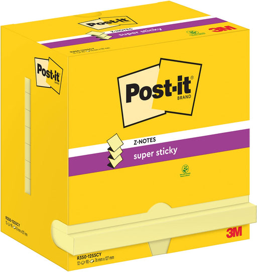 Post-It Super Sticky Z-Notes, 90 vel, ft 76 x 127 mm, geel, pak van 12 blokken 12 stuks, OfficeTown
