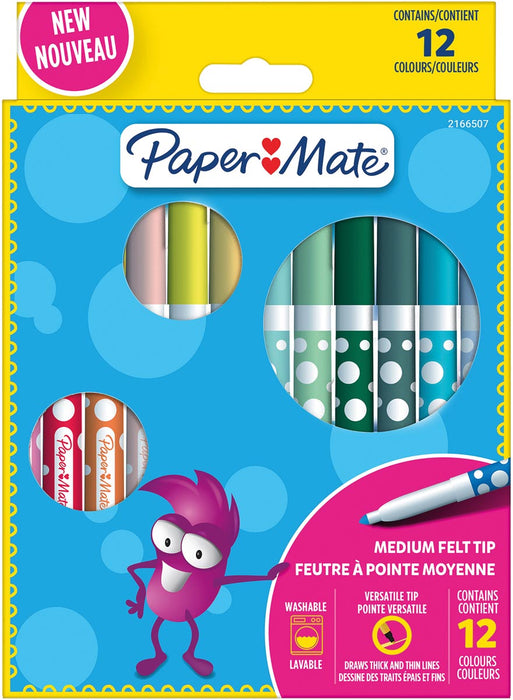 Uitwasbare viltstiften van Paper Mate, verpakking van 12 stuks