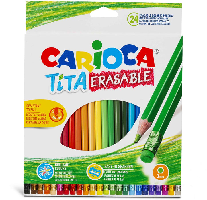 Carioca kleurpotlood met gum Tita, 24 stuks in kartonnen ophangetui