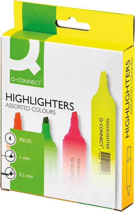 Markeerstiften Q-CONNECT, assorti kleuren, set van 4 stuks