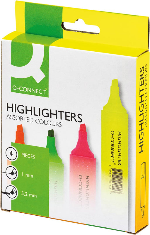 Q-CONNECT markeerstift, geassorteerde kleuren, etui van 4 stuks 6 stuks, OfficeTown