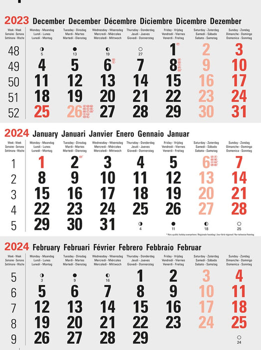 3-maandkalender Classic grijs, 2025, OfficeTown