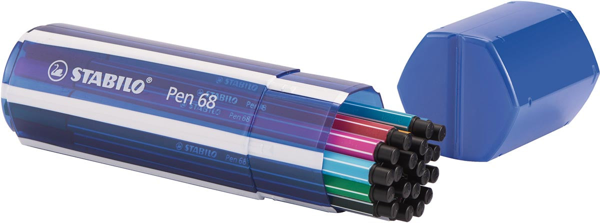 STABILO Pen 68 viltstift, Grote pennendoos met 20 stuks in diverse kleuren