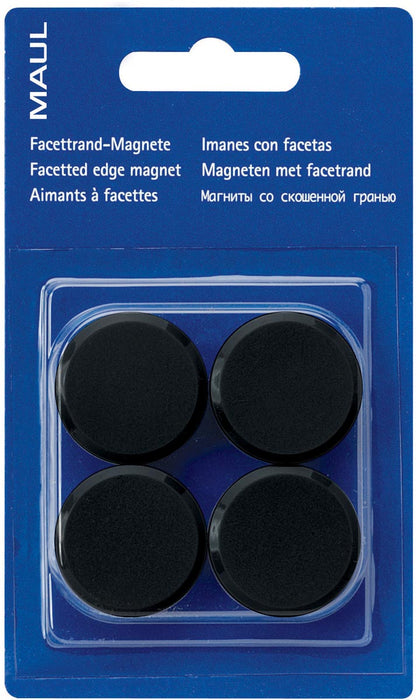 MAUL magneet Solid 32mm met een trekkracht van 800 gr, blister 4 stuks in zwart
