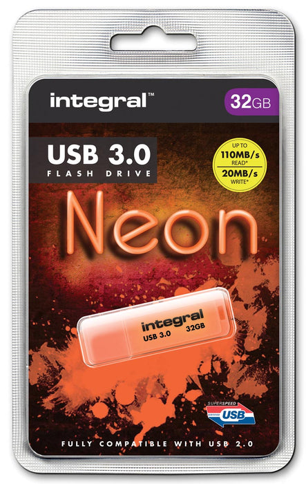 Integral Neon USB 3.0 stick, 32 GB, oranje