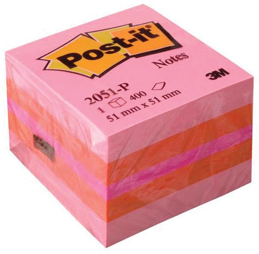 Post-it Notes mini kubus, 400 vel, ft 51 x 51 mm, roze