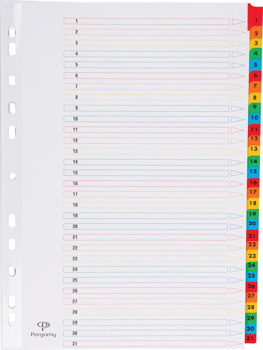 Tabbladen met indexblad, A4 formaat, geassorteerde kleuren, set van 1-31, 10 stuks
