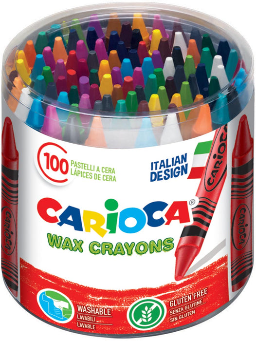 Carioca waskrijt set, plastic pot met 100 kleurrijke stukken