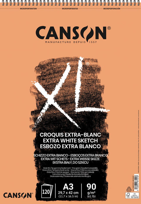 Canson Schetsblok XL Extra Wit ft 29,7 x 42 cm (A3) met 120 vel