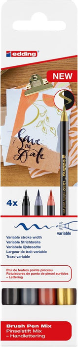 Edding metallic brushpen Mix e - 1340, assorti, set van 4 stuks - OfficeTown