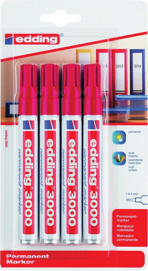 Edding permanente marker 3000 met rode inkt, 4 stuks - OfficeTown