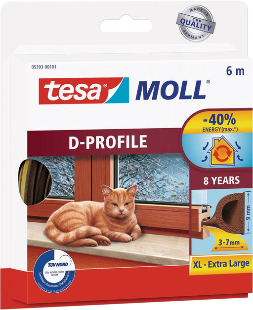 Tesa Moll Classic tochtstrip D-profiel, 6 m, bruin 10 stuks, OfficeTown