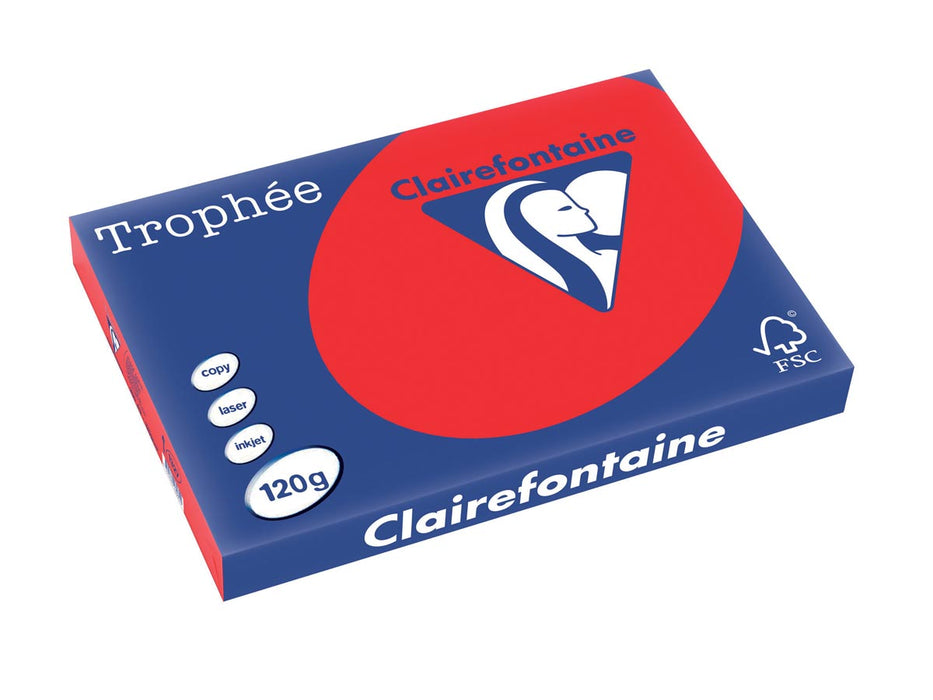 Clairefontaine Trophée Intens, gekleurd papier, A3, 120 g, 250 vel, koraalrood 5 stuks