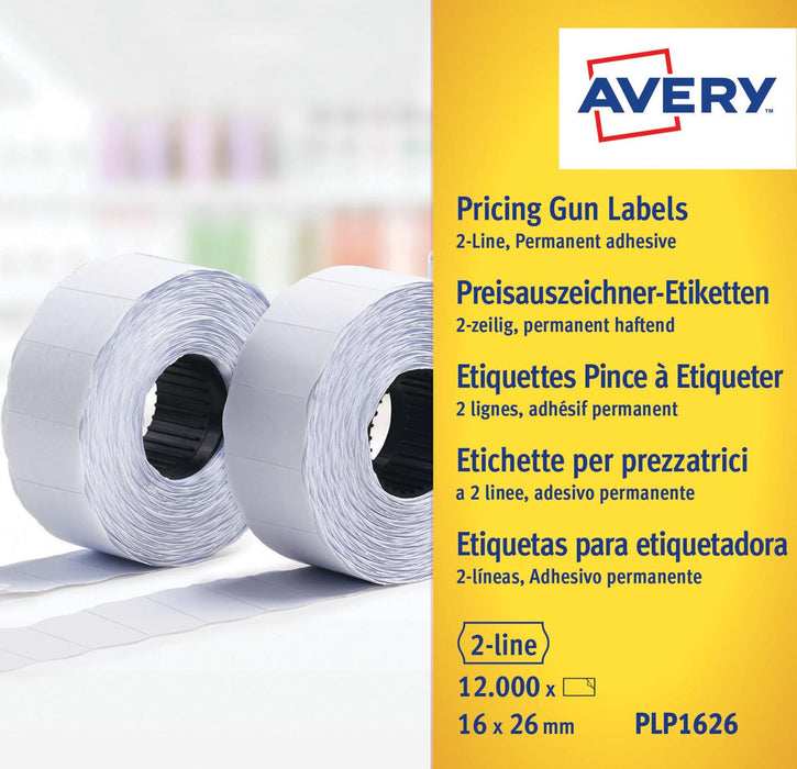 Avery PLP1626 etiketten voor prijstang permanent, ft 26 x 16 mm, 12 000 etiketten, wit