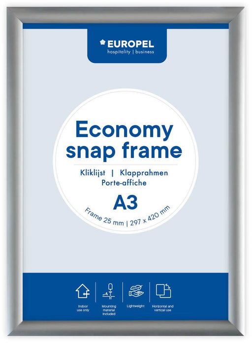 Europel clicklijst Economy, lijst 25 mm, ft A3, zilver - OfficeTown