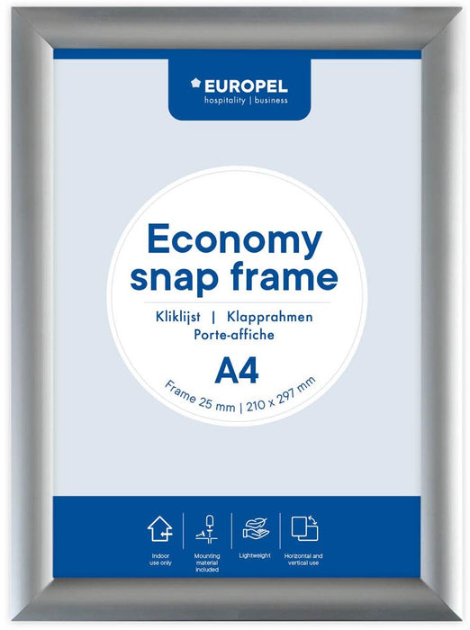 Europel clicklijst Economy, lijst 25 mm, ft A4, zilver - OfficeTown