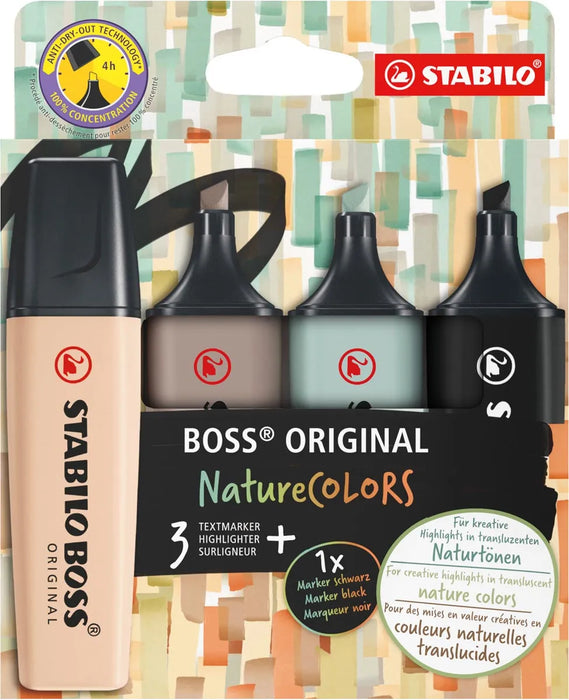 STABILO BOSS ORIGINAL markeerstift NatureCOLORS, etui van 4 stuks, assorti, OfficeTown