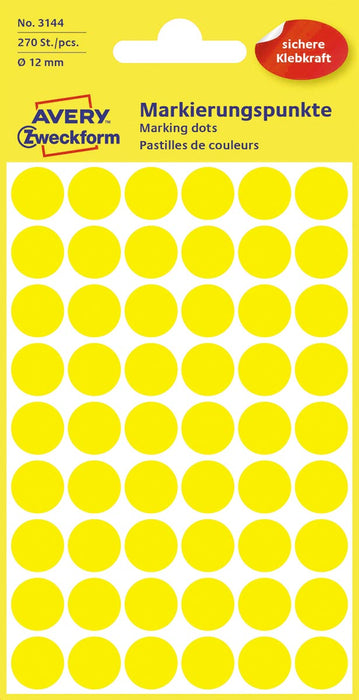 Avery Ronde etiketten geel, 270 stuks van 12 mm