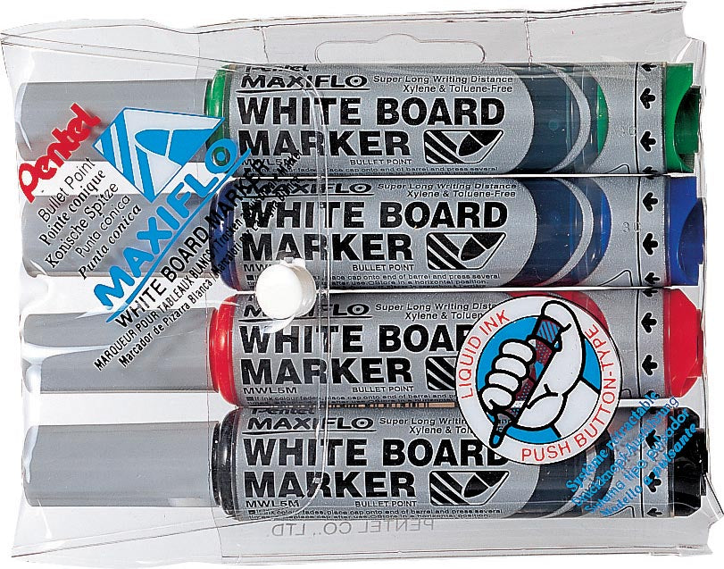 Whiteboardmarker Maxiflo set van 4 kleuren met uniek pompsysteem