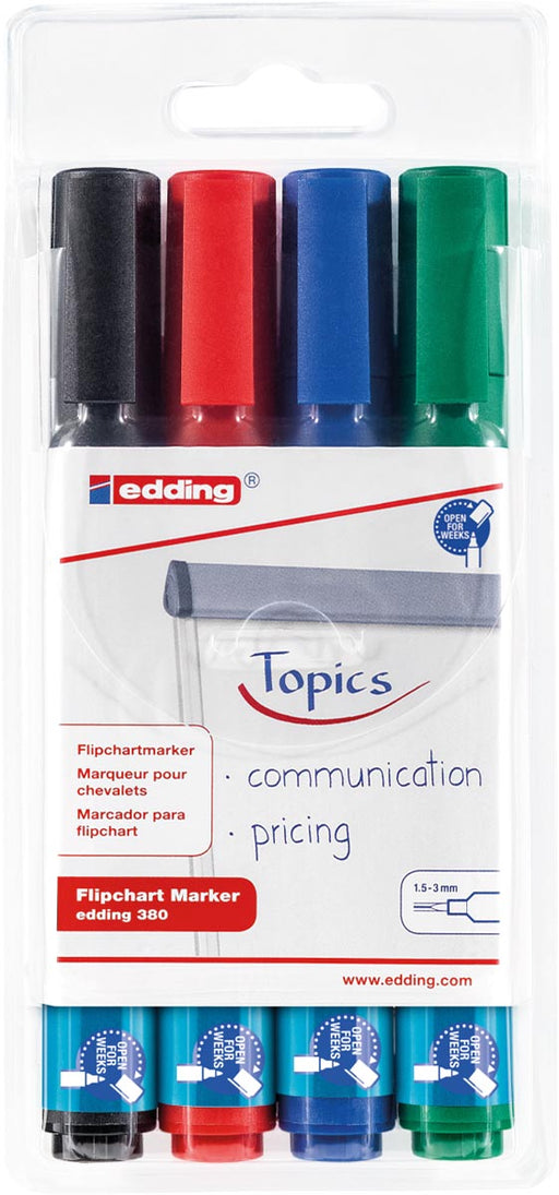 Edding Merkstift Flipchart e-380, blister met 4 stuks in geassorteerde kleuren 10 stuks, OfficeTown