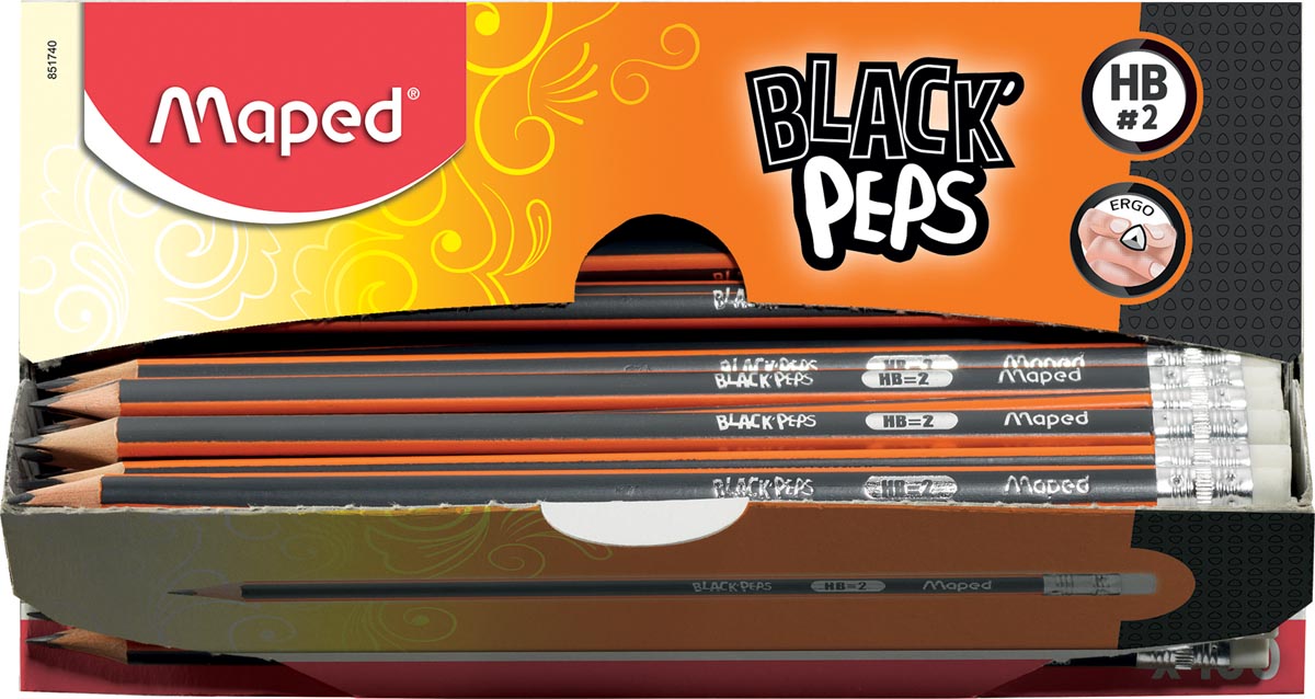 Maped potlood Black'Peps HB, met gum, kartonnen displaydoos van 100 stuks 12 stuks