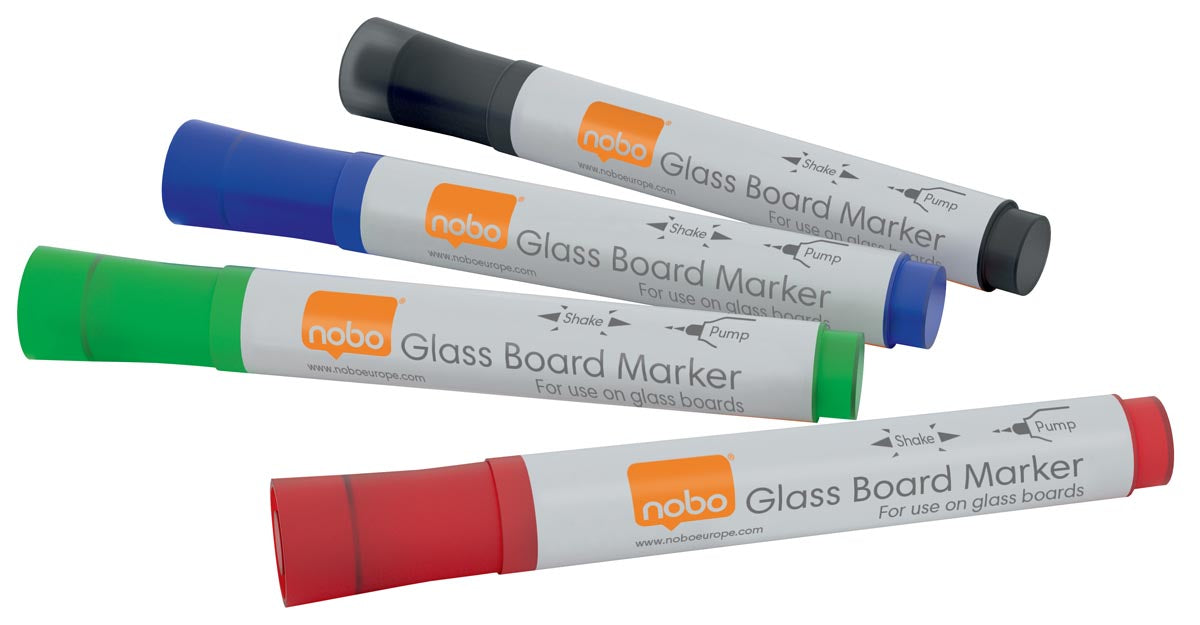 Nobo droog uitwisbare glasbord markers, assorti kleuren, set van 4