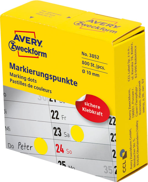Avery marking dots, diameter 10 mm, rol met 800 stuks, geel 10 stuks, OfficeTown