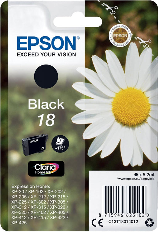 Epson inktcartridge 18, 175 pagina's, OEM C13T18014012, zwart 10 stuks, OfficeTown