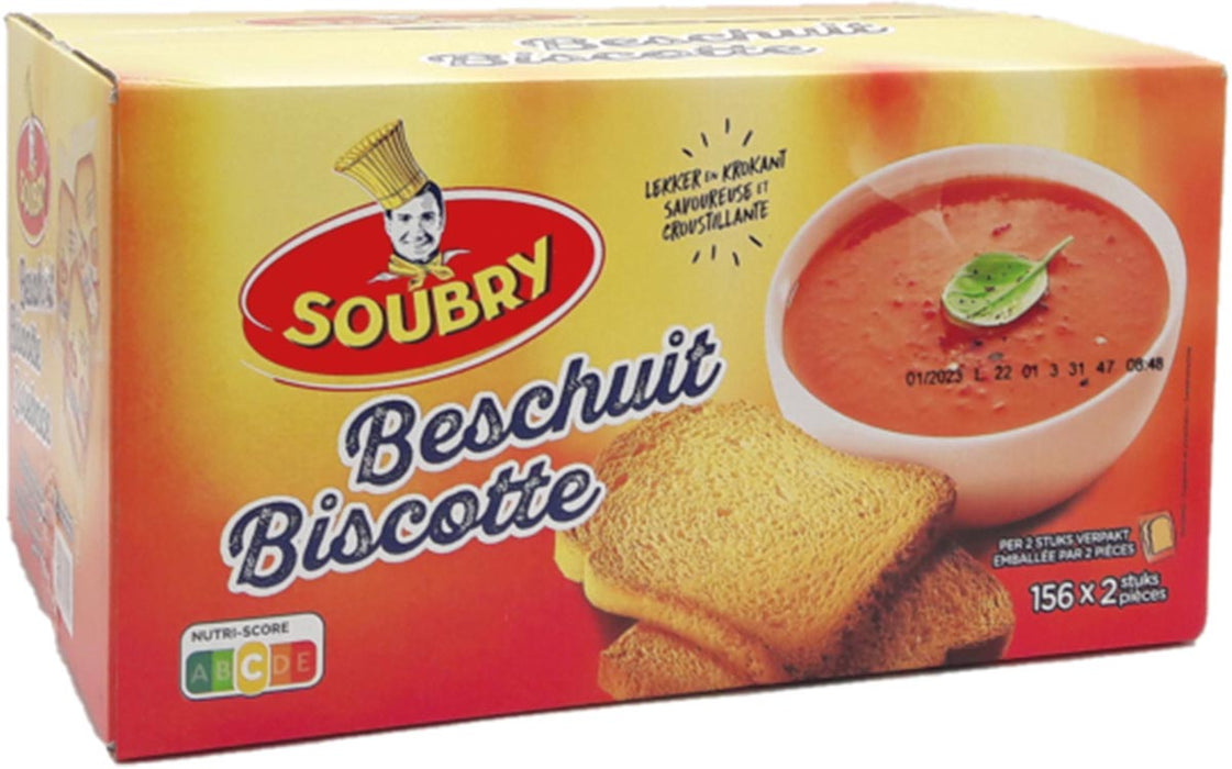 Soubry beschuiten - Ideaal bij soep of als gezond tussendoortje, per 2 verpakt, doos van 156 stuks