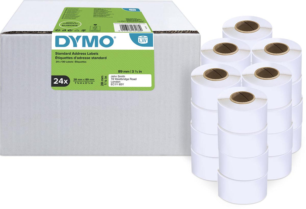Dymo Waardepack: Etiketten LabelWriter ft 89 x 28 mm, wit, doos van 24 x 130 etiketten