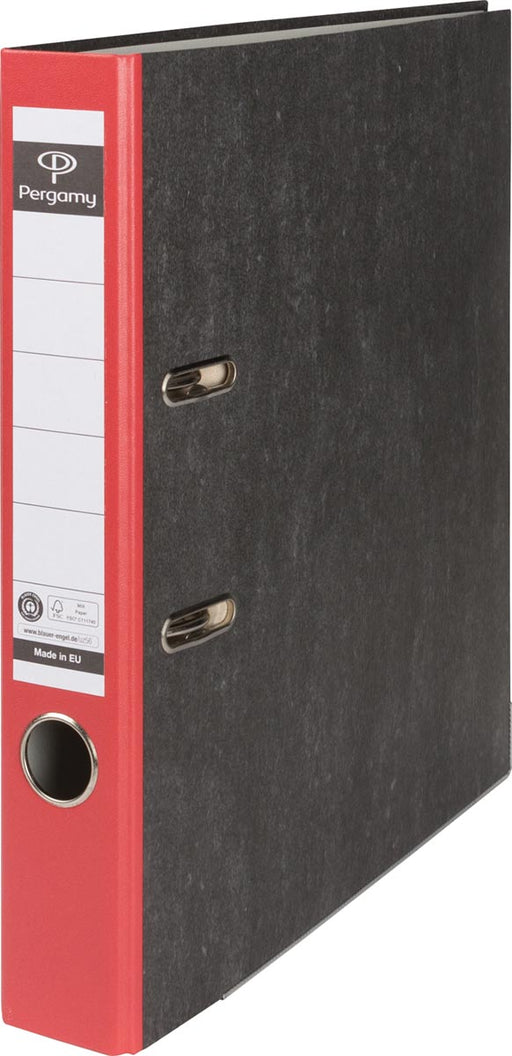 Pergamy ordner,  voor ft A4, uit karton, rug van 5 cm, gewolkt rood 25 stuks, OfficeTown