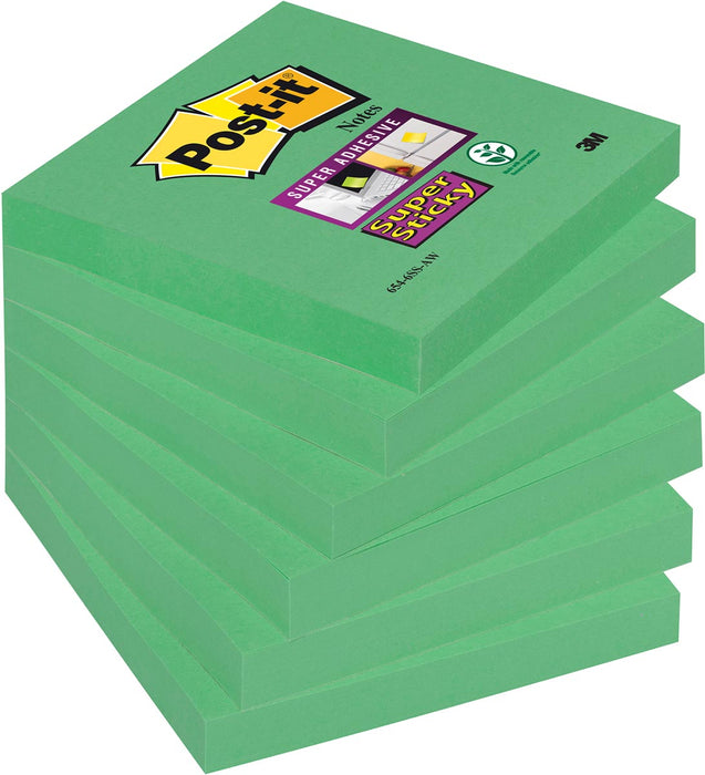 Post-it Super Sticky notities, 90 vellen, ft 76 x 76 mm, pak van 6 blokken, groen (klavergroen) 12 stuks