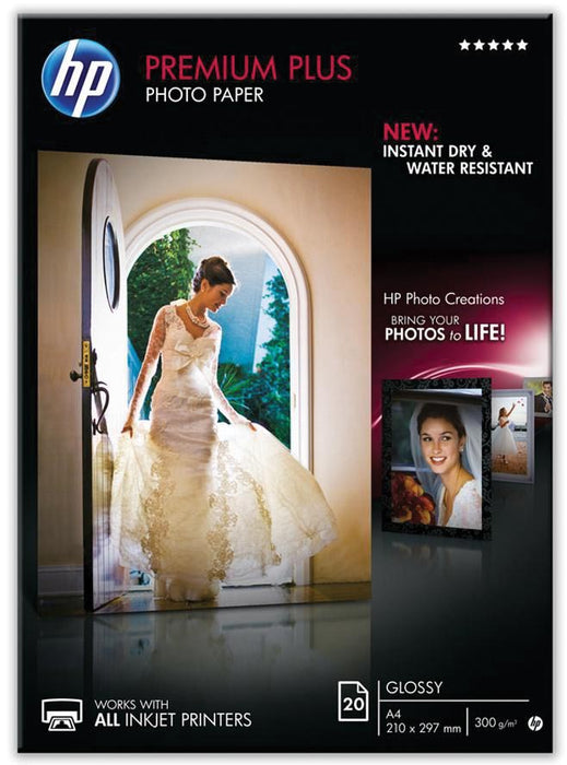 HP Premium Plus fotopapier ft A4, 300 g, pak van 20 vel, glanzend